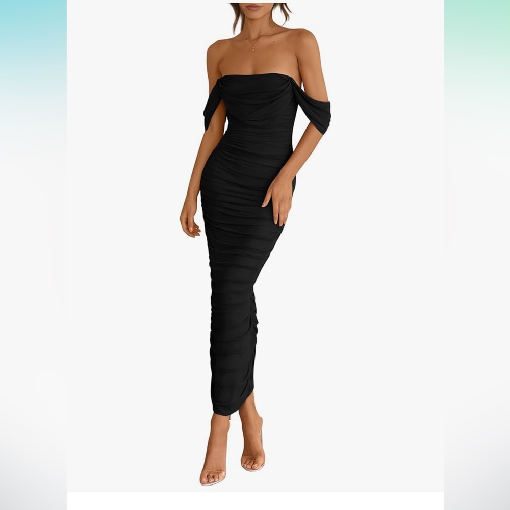 PrettyGarden Elegant Black Ruched Cocktail Dress size Large